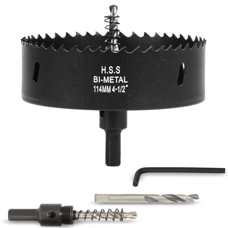 VIKITON 4-1/2 Inch Hole Saw with Arbor for Wood Metal Plastic, 4.5 in Bimetal Hole Cutter, Fast Chip Removal, Smooth Flat Drilling Edge, Lightweight & Portable (Black) - Image 1